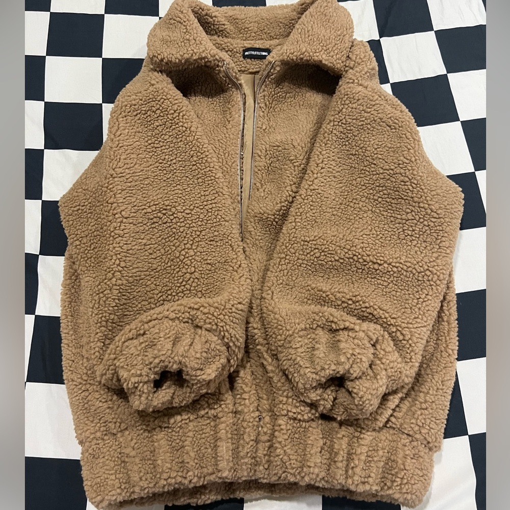 PrettyLittleThing Camel Borg Pocket Font Teddy Coat